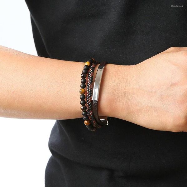 Pulseras con dijes Diseño multicapa tejido a mano Cuero genuino y aleación para hombres Pulsera de moda Regalos