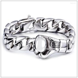 Bracelets de charme Design couleur argent poli bijoux en acier inoxydable gourmette chaîne cubaine Bracelet pour hommes cadeau de noël 15mm 8.66 pouces