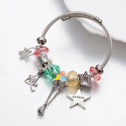 Bracelets de charme Design Bracelets en acier inoxydable coloré lune étoile pendentif perles pour femmes Pulseira Feminina bijoux à breloques spéciaux