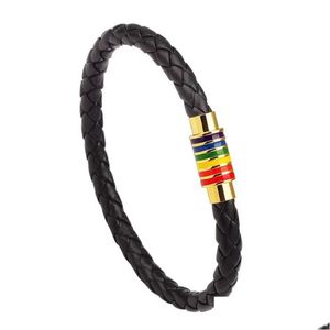 Pulseras de encanto Pulsera de diseño Cuero genuino Rainbow Wrap Cierre magnético de acero inoxidable para hombres y mujeres Joyería de entrega de gota DHJXD