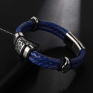 Bracelets à breloques Bracelet en cuir double pour hommes de créateur en acier inoxydable tissé simple bracelet en cuir tissé pour dames de mode rétro.