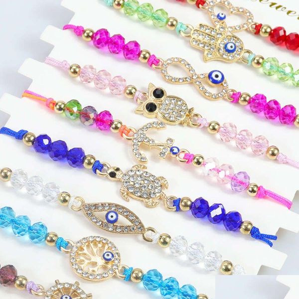 Pulseras con dijes Devils Eye Colorf Owl Star Fish Charms Pulsera de cuerda Pulsera de cristal ajustable Mano Tortuga Ancla Versátil Trenza Ed Fo Dhgsx