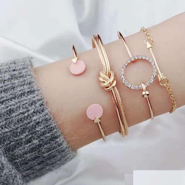 Pulseras con dijes Diamantes Nudo redondo Brazalete para mujeres Cupidos Cadenas de flecha Chica Diseñador de lujo Pulsera Conjunto Oro Sier Joyería de moda Dhfwg