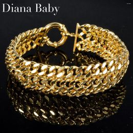 Bracelets de charme Bracelet de chaîne de cuivre large Diana Unisexe 18K Gold plaquette bracele Miami Curb Punk Hip Hop Jewelry Gift