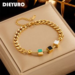 Charm Armbanden DIEYURO 316L Roestvrij Stalen Vierkante Kubus Armband Voor Vrouwen Trend Meisjes 3 Kleur Pols Kettingen Sieraden Verjaardag geschenken 230801