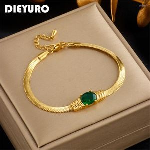 Bedelarmbanden dieyuro 316L roestvrij staal ovaal groene witte zirkoon armband voor vrouwen meisje trend pols ketting armbanden sieraden cadeau