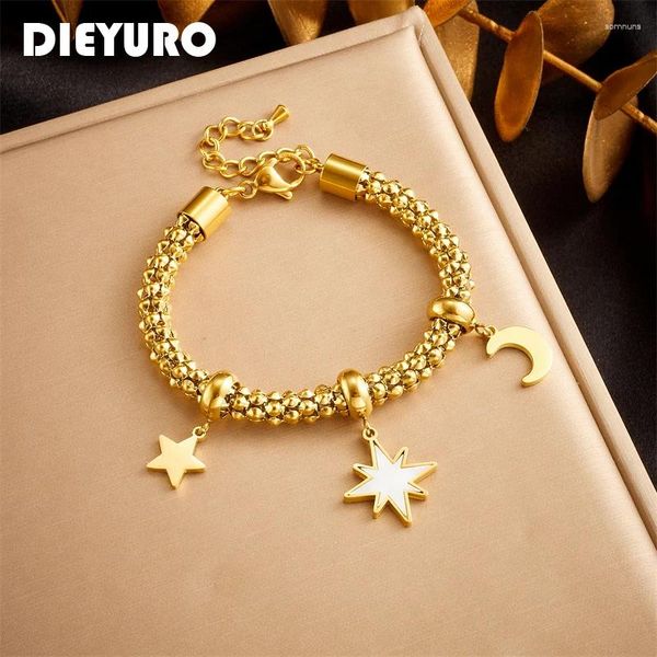 Bracelets Charm Dieuro 316L Stars de acero inoxidable Pulsera de luna para mujeres Moda de oro Joya de oro Joya de regalo Pulseras