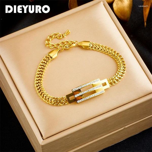 Pulseras de encanto DIEYURO 316L Pulsera de diamantes de imitación geométricos de acero inoxidable para mujeres Moda de lujo Cadena de color dorado Joyería Regalo de niña