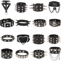 Bedelarmbanden Diezi punk vintage gothic goth mannen klinknagel wrap armband vrouwen harajuku zwart pu lederen hartketen armbanden sieraden