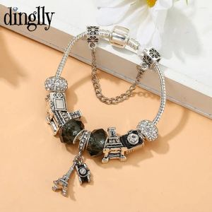 Bracelets de charme caméra de la tour dinglly pour les femmes hommes bricolages en cristal perles en argent couleur de voyage