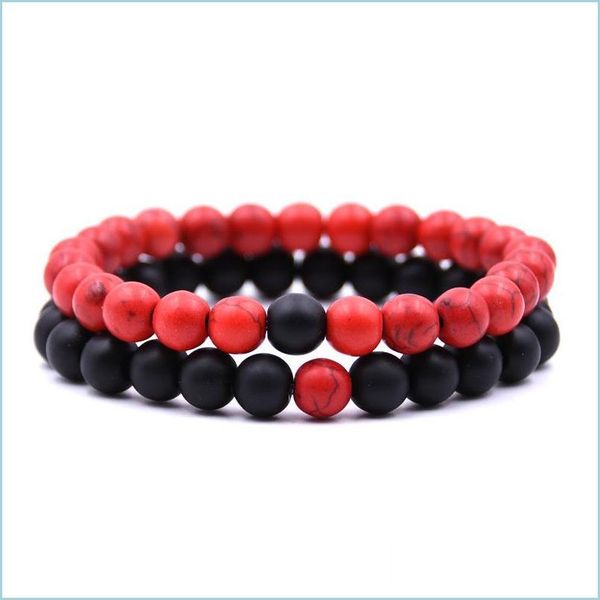 Bracelets de charme Bracelets de distance pour les amoureux 2pcs / ensemble Yin Yang Pierre perlée meilleur ami couple bracelet livraison directe bijoux bracele Dhh5Y