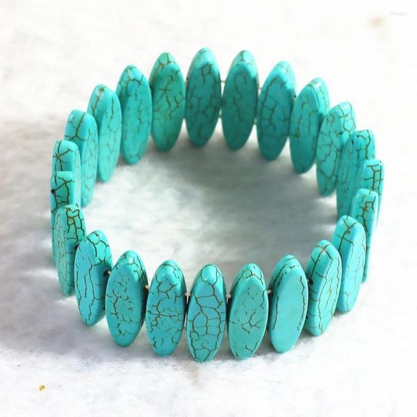 Bracelets de charme DIY Bleu Pierre Calaite Turquoises 8X30mm Plat Cheval Oeil Forme Perles Bracelet Pour Femmes Charmes Bracelet Cadeaux Bijoux 7.5 pouces