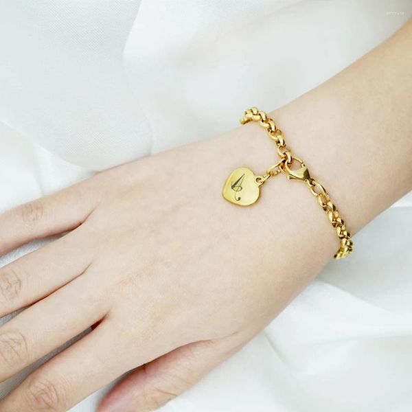 Bracelets de charme DIY gravé coeur bracelet amour forme pendentif bracelet cadeau d'anniversaire pour petite amie couple femme cadeaux bijoux personnalisés