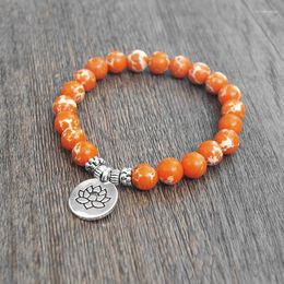 Bracelets de charme DIY Bijoux de mode Bracelet en pierre naturelle Femmes Hommes Yoga Guérison Chakra Mala Prière Perles Orange