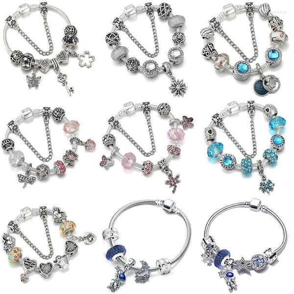 Charm Bracelets Diy Jewelry Making Beads Colgantes Charms Pandola Pulsera Accesorios Starry Sky Moon Star Mariposas Cadenas Key Heart Ball