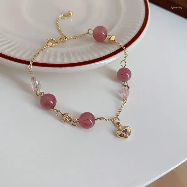 Pulseras de encanto DIY Cuentas de piedra natural para mujeres Fresa Cristal Tesoro Pulsera elástica Niñas Accesorios de joyería