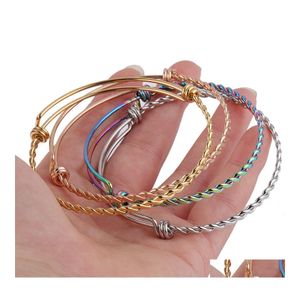 Bedelarmbanden DIY roestvrij staal uitbreidbare verstelbare armband voor vrouwen mannen 55 mm 60 mm 65 mm maat gedraaide draad knoop armband juwelen ot381