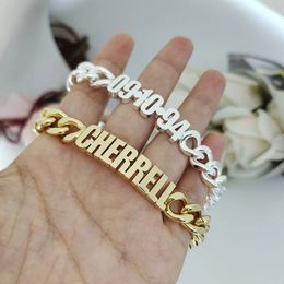 Charme Bracelets DODOAI mode personnalisé nom Bracelet en acier inoxydable personnaliser 10MM chaîne cubaine lettre Bracelet femmes hommes cadeau de famille 231204