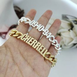 Braccialetti con ciondoli DODOAI Moda Nome personalizzato Bracciale in acciaio inossidabile Personalizza 10MM Catena cubana Lettera Donna Uomo Regalo di famiglia 231215