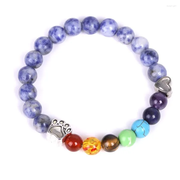 Pulstets Charmet Dog Heart Charms 8 mm Colorido 7 Pulsera de piedra de chakra Reiki Healing Beads Strand Energy Jewelry