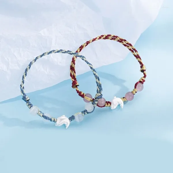 Pulseras con dijes Pulsera de delfines Tejido a mano Cadena de colores Cadena de mano Ajustable Brazalete de la suerte Accesorio de joyería Parejas