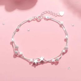 Pulseras de encanto Pulsera de cadena de doble capa Estrella Pentagrama Regalos de cumpleaños ajustables para mujeres niña madre joyería de cuentas fregadas