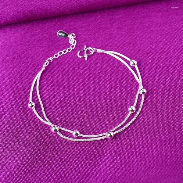 Bracelets de charme Bracelets Double couche en argent couleurs chaîne de liens ronds Bracles de pigle Bracles pour femmes bijoux de fête de mariage A178