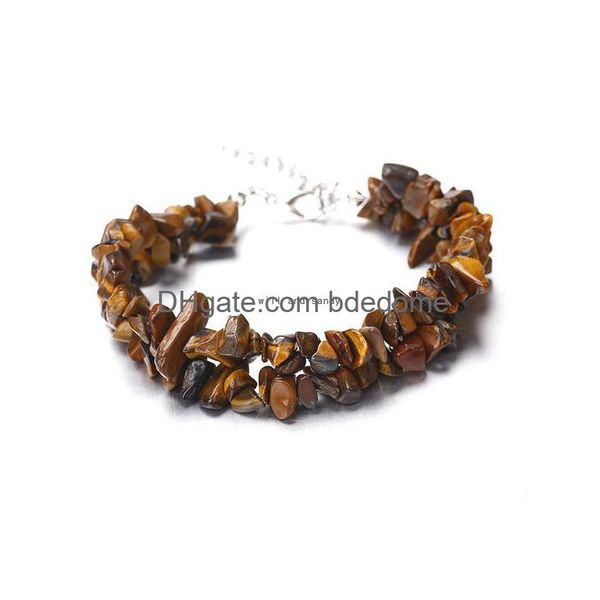 Bracelets de charme Double couches 7 Chakra Bracelet en pierre naturelle Cristal Irregar Gravier avec chaîne en acier inoxydable Femmes Tiger Eye Turquo Dhehk