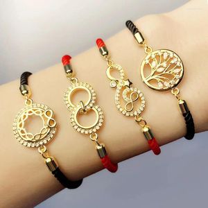 Bracelets de charme Double rond / arbre de vie bracelet pour femmes bijoux CZ Pave Design de mode Infinity Star Bangle noir / rouge corde chaîne cadeau