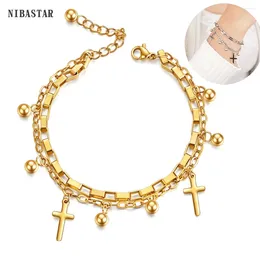 Bracelets de charme bracelet croisé en acier inoxydable pour femmes Fashion Gold Color Beads Bangle Classic Design Lady Jewelry