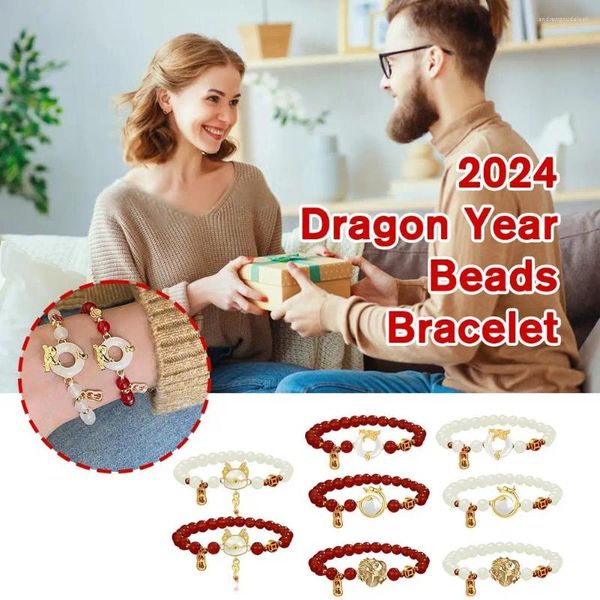 Brazaletes de encanto pulsera de dragón para mujeres hechas a mano jade blanca con cuentas de cuerda roja para hombres fortuna regalos año 2024 x3p8