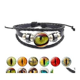 Bedelarmbanden Dragon Evil Eye lederen wrap armband 3d oogballtijd edelsteen glazen cabochon snapknopen voor vrouwen mannen mode dro otozf