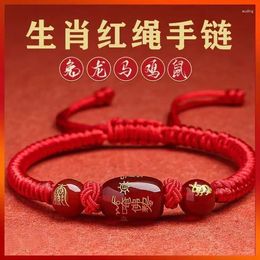 Bracelets de charme Dragon Année Cet Animal Bracelet De Corde Rouge Tissé À La Main Perles Chanceuses Fortune Zodiaque Coq Souris Ornement