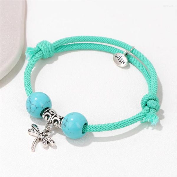 Bracelets de charme Bracelet libellule corde réglable gros trou perles pour femmes hommes souhait étiquette pendentif bracelets bijoux minimalistes