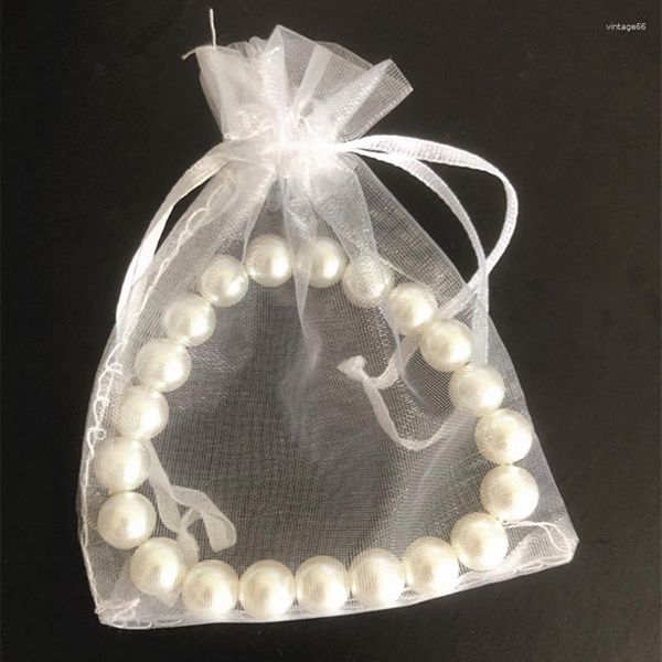 Pulseras de encanto Gota 1 unids 8-12 mm Pure White Highlight Glass Pearl Pulsera Elástica para mujeres Joyería hecha a mano Bolsa de malla OGL293-1