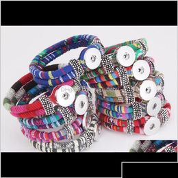 Charm Bracelets Drop Delivery 2021 Bohemian Mticolor Cotton Cords Sier Color Ethnic Wrap Noosa Snap Button Jewelry Mujeres Aessories Dhwdd