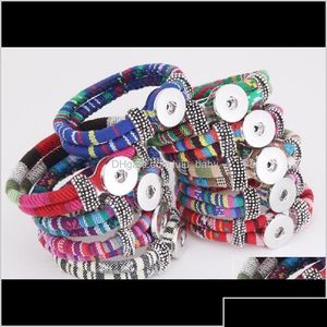 Bracelets à breloques Drop Delivery 2021 Bohemian Mticolor Cotton Cords Sier Color Ethnic Wrap Noosa Snap Button Bijoux Femmes Aessories Dhwdd