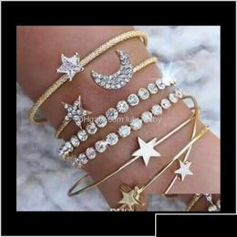 Bracelets de charme Drop Livrot 2021 Brand de mode créateur de mode Brangle Bangle Shining Crystal Rignestone Star Moon Open Women Fine J Dhyra