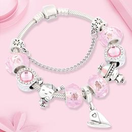 Bedelarmbanden laten mooie roze kristal diy armband Tibetaanse zilveren jongens meisje hart kraal voor vrouwen verjaardag cadeaucharm