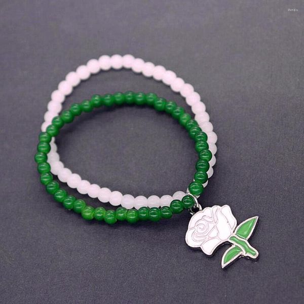 Bracelets à breloques Drop Ship Blanc Vert Perles Sorority Links Incorporated Rose