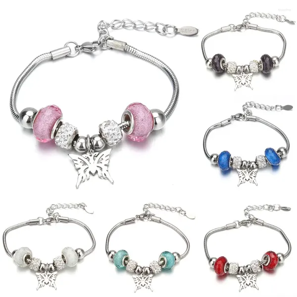 Pulseras de encanto Drop Tree of Life Butterfly Crystal Beads Pulsera Mujeres Pulseras de acero inoxidable Brazaletes Regalo de joyería