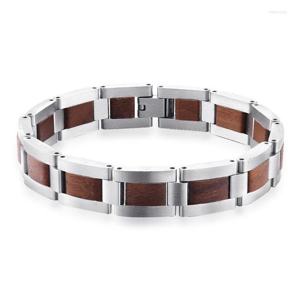 Pulseras con dijes gota Unisex pareja de acero inoxidable y pulsera de madera Natural 12mm logotipo personalizado banda de madera para Mujeres Hombres joyería