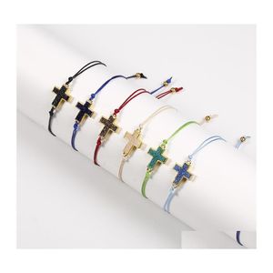 Bedelarmbanden Druzy Resin Cross -armband met kaartpaar handgemaakte string touw verstelbare armband voor vrouwen mannen mode religieus j otouj