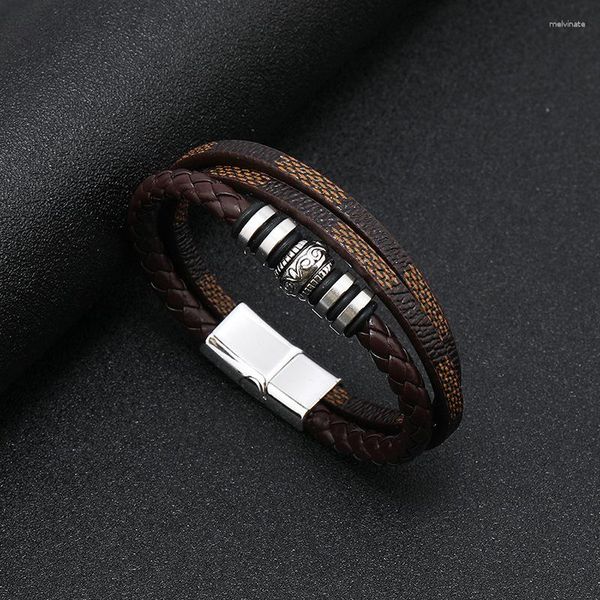 Bracelets porte-bonheur Corde en cuir double couleur Bracelet pour hommes Alliage multicouche Boucle à pression magnétique Accessoires de mode