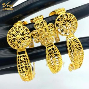 Bedelarmbanden Dubai 24k Gold vergulde bruids sieraden manchet armbanden voor vrouwen bruiloft luxe Braziliaans verstelbare geschenken groothandel