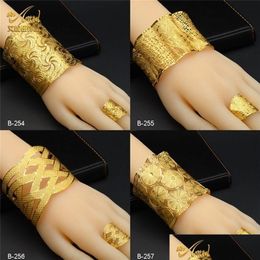 Bracelets de charme Dubai Chaîne Manchette Bracelet Avec Bague Pour Femmes Marocain Plaqué Bracelet Bijoux Nigérian Fête De Mariage Cadeau Indien Drop Dhxyi