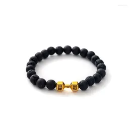 Bracelets à breloques haltères perle mode naturel noir patiné bracelet réglable Barcelets pour femmes hommes bijoux cadeaux