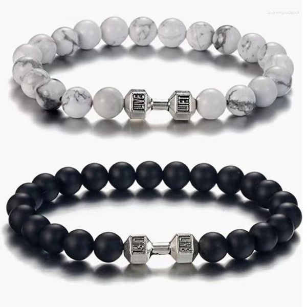 Pulseras de encanto Mancuernas con cuentas para hombres Mujeres Natural Negro Lava Piedra Brazaletes Energía Yoga Fitness Barbell Joyería Regalos