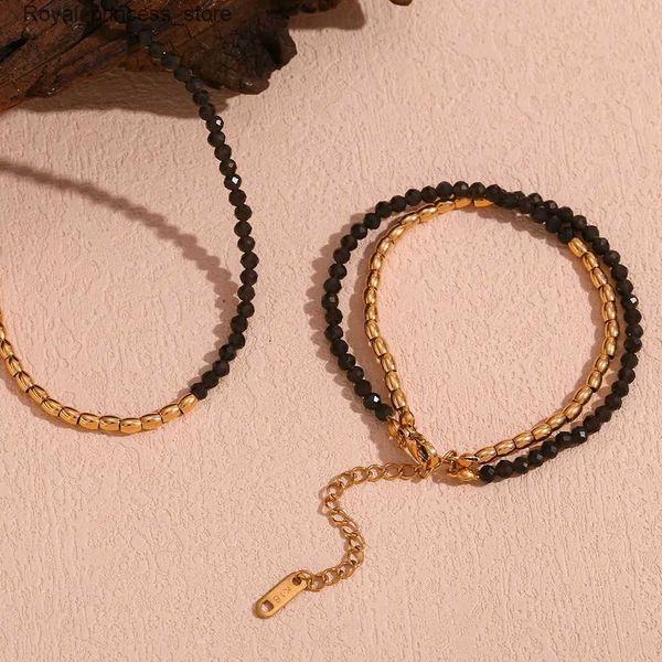 Bracelets de charme E B Belle Boutique officielle Chaîne de perles d'obsidienne Double couche d'emballage Collier Ensemble de bijoux Chaîne noire pour femme Q240321