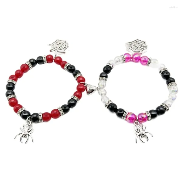 Pulseras con dijes E0BF Estética Arañas Brazalete Pareja Moda Joyería de muñeca a juego magnética